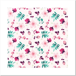 Flowers & Ferns Pattern Posters and Art